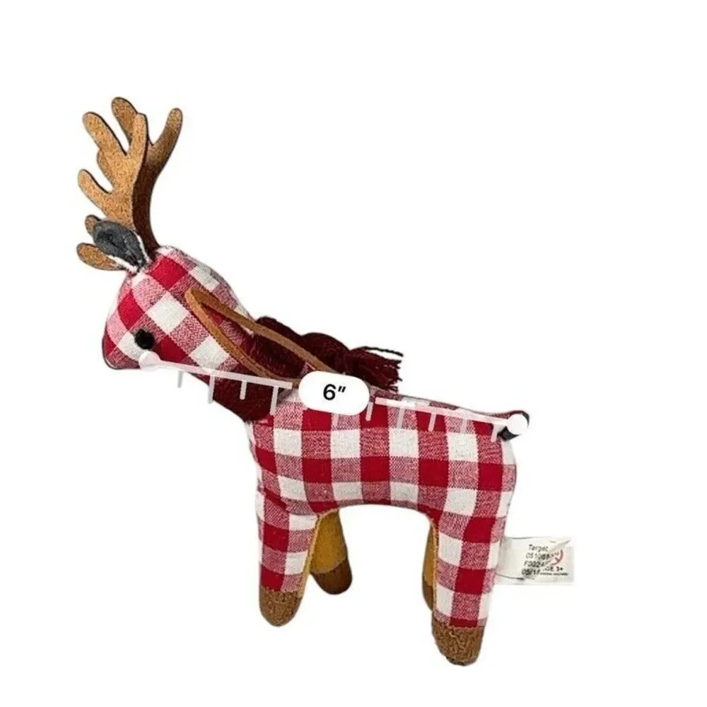 Target Wondershop Plaid Reindeer Deer Christmas Ornament‎ Scarf Red White 2018
